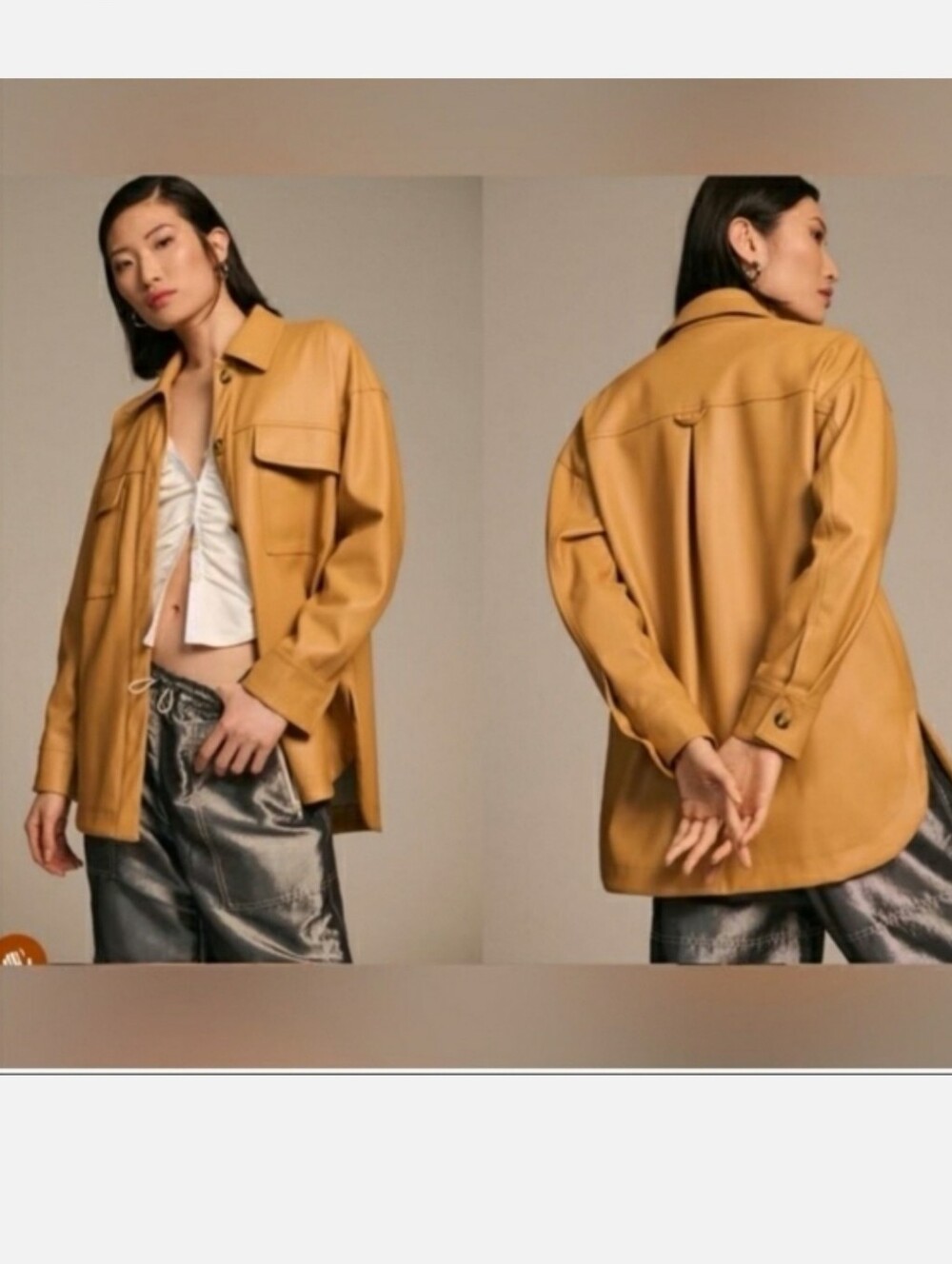 Maeve Anthropologie Faux-Leather Mustard Tan Oversized Shacket Shirt, 3X
